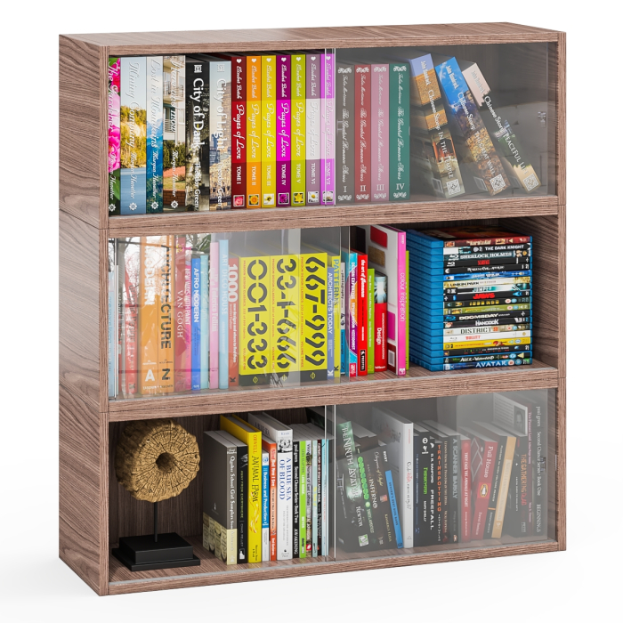 Настенные полки, Три книжные полки КН1 со стеклянными сдвижными дверками