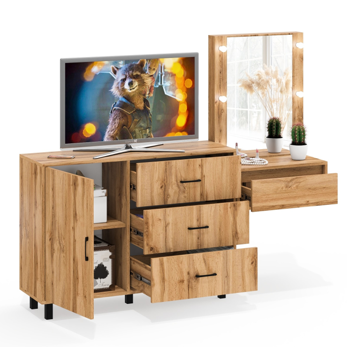 Туалетные столики, Комод с дверками и ящиками 122-1204 и косметический столик навесной с подсветкой