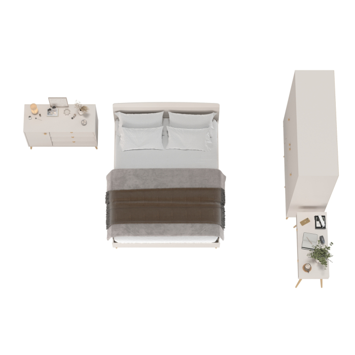 Спальные гарнитуры, Столик на ножках с кроватью Афина 1600 со шкафом 4-ре двери и комодом с ящиками