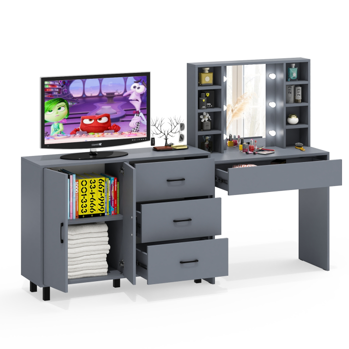 С зеркалом, Туалетный столик с подсветкой 115 и тумба-комод 123-1204