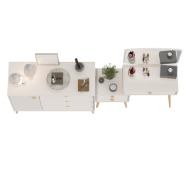 Трюмо с зеркалом на ножках Афина и комод с дверкой и тремя ящиками на ножках