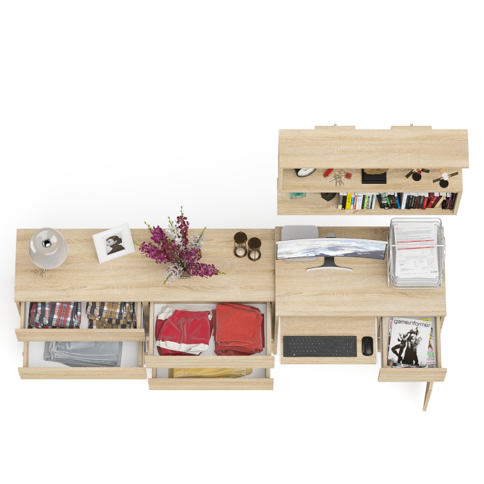 Домашние кабинеты, Комод шесть ящиков Мори МК1380.6 со столом с ящиком и дверкой справа и полка