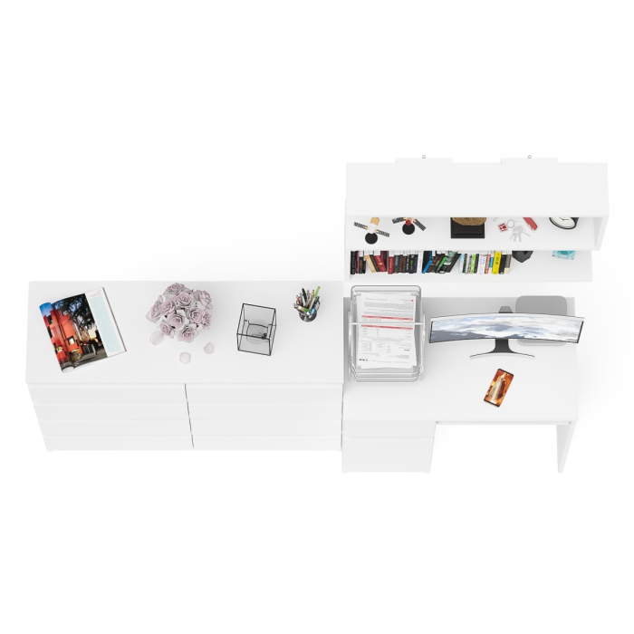 Прямые компьютерные столы, Комод на восемь ящиков МК1200.8 Мори с компьютерным столом МС-1 левый и верхней полкой 900