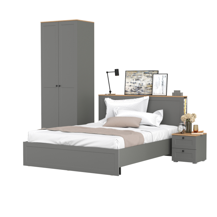 Спальные гарнитуры, Шкаф для одежды двухдверный Остин с кроватью с ортопедом и прикроватной тумбочкой