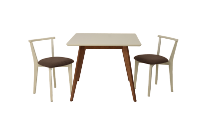 Стол Сканди М 100 орех/слоновая кость со стульями Франк слоновая кость велюр коричневый
