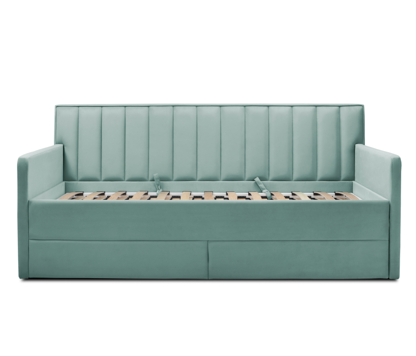 Мягкая кровать, Кровать с  дополнительным спальным местом  и боковинами Порше, микровелюр