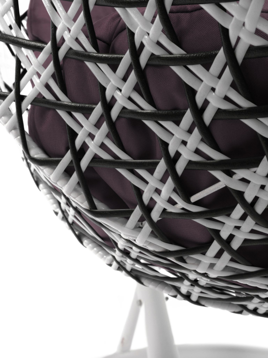 Подвесные кресла, Подвесное кресло КАПЛЯ ЛЮКС белая стойка двуцветное с ротангом