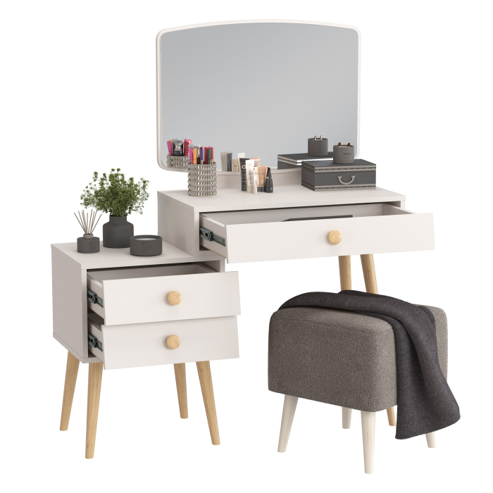 С зеркалом, Пуфик на ножках Куби и трюмо для спальни Афина