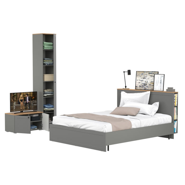 Спальные гарнитуры, Кровать со спальным местом 1600 с ортопедическим основанием с тумбой и шкаф-пеналом Остин