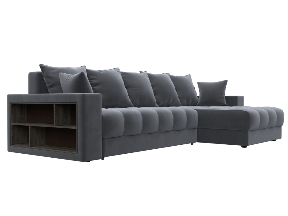 Диваны угловые в гостиную, Диван угловой с декором и полкой Лига-050 НПБ, велюр SEVEN