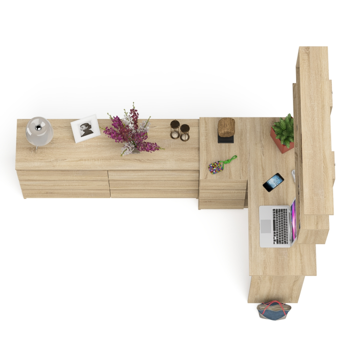 Домашние кабинеты, Стол угловой компьютерный Мори МС-16 левый с навесной книжной полкой и комодом МК1380.6