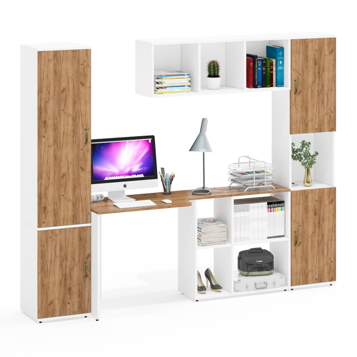 Домашние кабинеты, Пенал с открытой нишей со столом с нишами с книжной полкой и пеналом для бумаг Лидер-8