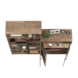 Шкаф-стеллаж с комодом с витриной с подсветкой Трувор