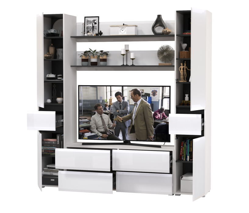 Стенки для гостиной, Два пенала с ящиком с двумя полочками и ТВ-тумбой Сидней