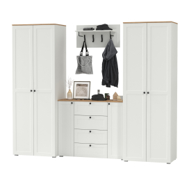 Комод четыре ящика с настенной вешалкой и двумя платяными шкафами Остин