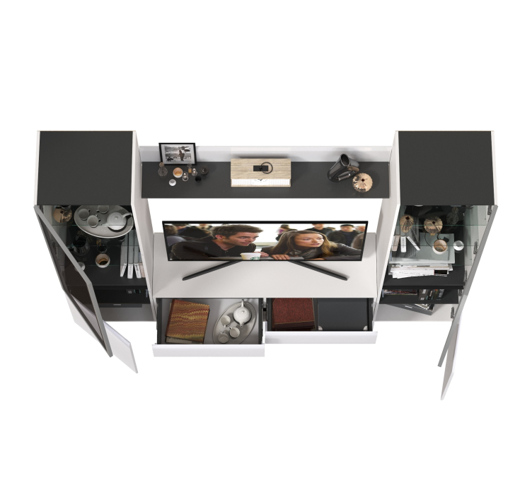 Стенки для гостиной, Стенка для гостиной с двумя стеклянными дверками Сидней № 49