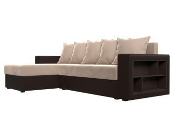 Диван угловой Дубай Лайт, велюр/экокожа, левый угол