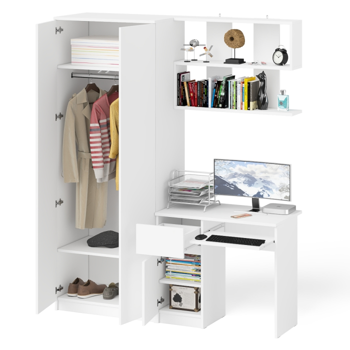 Домашние кабинеты, Стол компьютерный Мори МС-1 тумба слева с полкой навесной и шкафом две двери