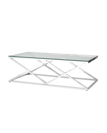 Журнальный стол ИНСИГНИЯ 120х60 (Прозрачное стекло/Сталь серебро)