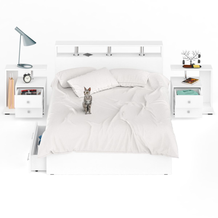 Спальные гарнитуры, Кровать с ящиками Камелия 1400 с двумя прикроватными тумбами