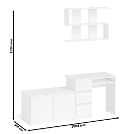 Тумба с дверками МА900 с компьютерным столом МС-6 левым и полкой 900