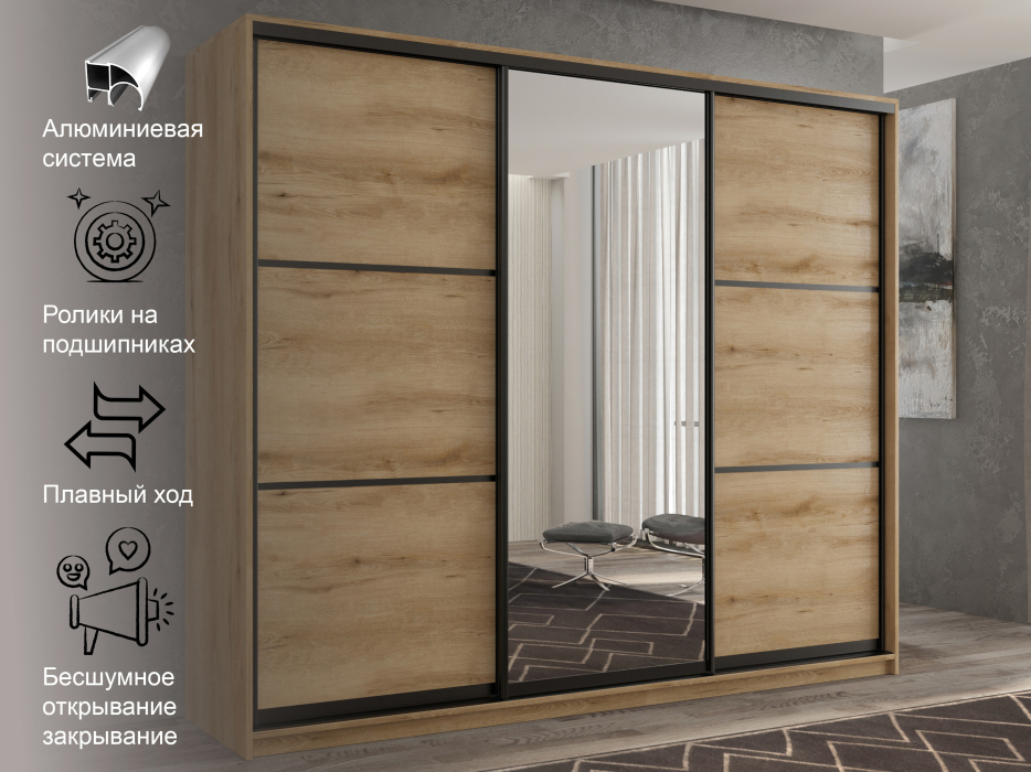 Шкафы-купе 3-х дверные, Шкаф-купе 3х дверный Кааппи 2 210х45