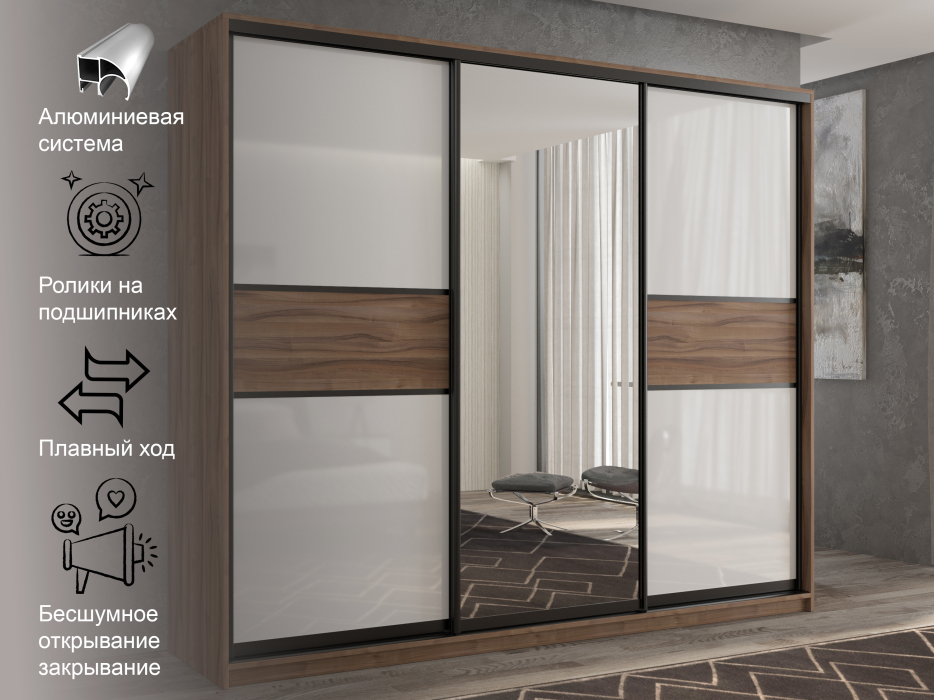 Шкафы-купе 3-х дверные, Шкаф-купе 3х дверный Кааппи 10 210х45