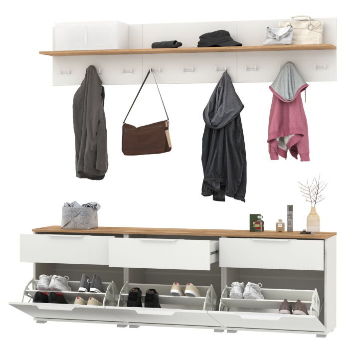 Прихожие, Набор из трёх обувниц и вешалок для оджеды с полкой Октава