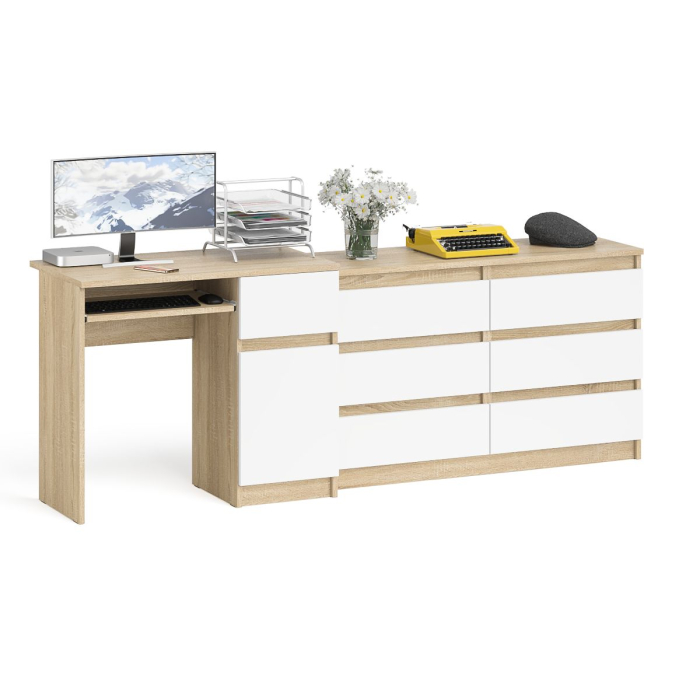Домашние кабинеты, Компьютерный стол МС-1 с дверкой и ящиком справа и комодом на 1200 6 ящиков Мори