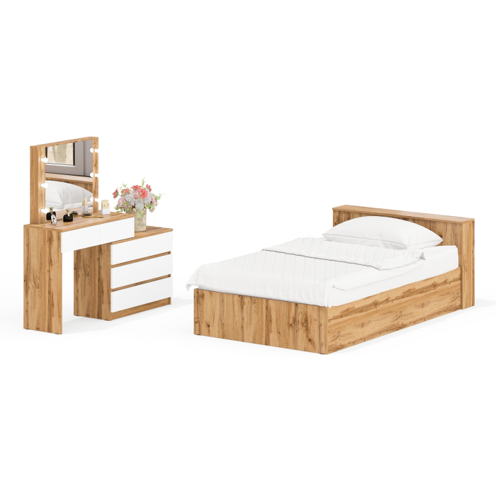 Спальные гарнитуры, Столик туалетный с лампочками 110 с полутораспальной кроватью с ящиками Ксения 1200