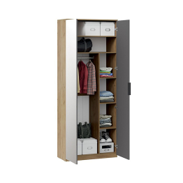 Шкаф комбинированный Хилтон с 2 дверями исп.2.1, дуб крафт золотой, графит матовый