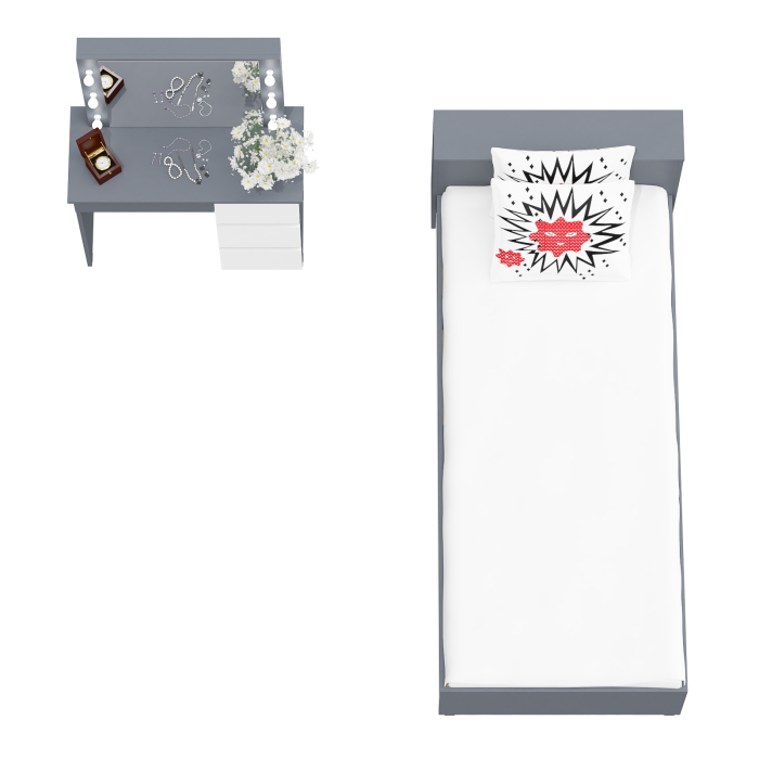 Спальные гарнитуры, Кровать с ящиками Ксения 900 и столик косметический с подсветкой Сура