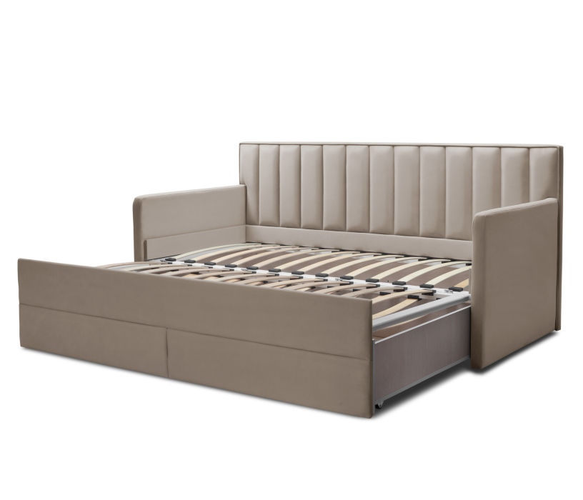 Мягкая кровать, Кровать с  дополнительным спальным местом  и боковинами Порше, микровелюр