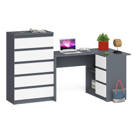 Высокий комод 700 пять ящиков и угловой компьютерный стол МС-16 правый серии Мори