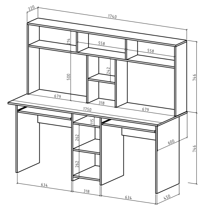 Прямые, Письменный стол Лайт-10К с надстройкой