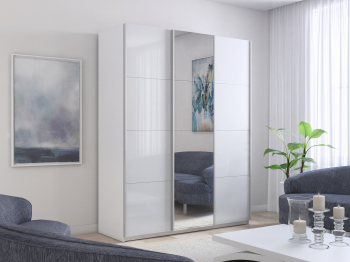 Шкаф-купе Прайм 3-х дверный Стекла белые/Зеркало/Доводчики 210х57х230