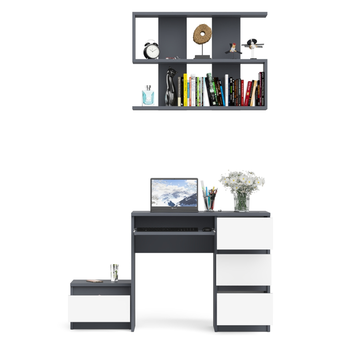 Прямые компьютерные столы, Компьютерный стол Мори МС-6 ящики справа с навесной полкой 900 и тумбой с ящиком