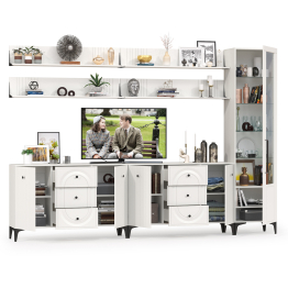 Шкаф со стеклом и 2 комода для аппаратуры с 4 полками Валенсия № 119