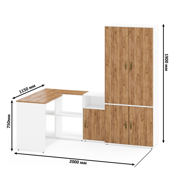 Домашние кабинеты, Бельевой шкаф Лидер-8 20Б со столом с нишами и тумбой для документов