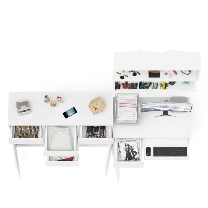 Прямые компьютерные столы, Навесная полка 900 Мори со столом компьютерным МС-1 левый и комодом МК1200.4