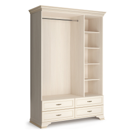 Шкаф трехдверный Сиена, с зеркалами, бодега белый, патина золото