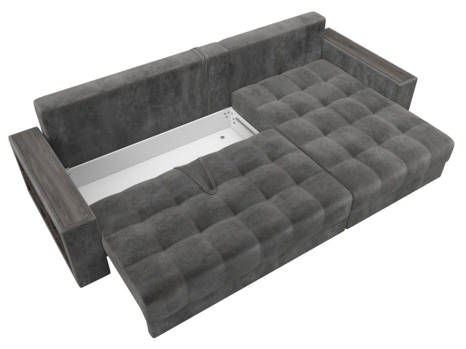 Диваны угловые в гостиную, Диван угловой с декором и полкой Лига-050 НПБ, велюр TOWER