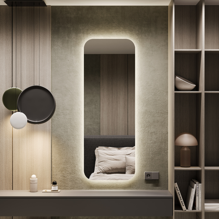 Зеркала в спальню, Зеркало с нейтральной подсветкой GENGLASS KUVINO NF LED M, с проводом 49х149 см