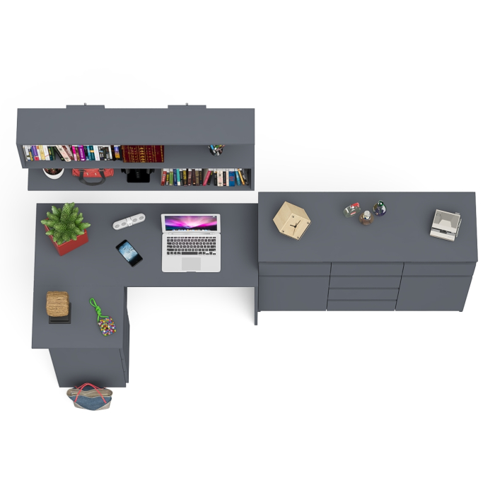 Домашние кабинеты, Стол компьютерный угловой Мори МС-16 левый с комодом МК1200.4 и навесной открытой полкой 1200