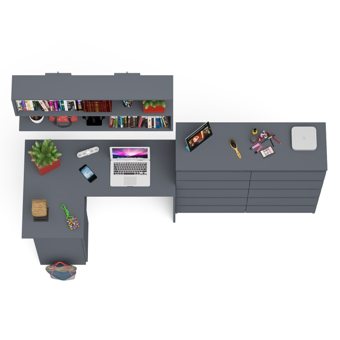 Домашние кабинеты, Стол угловой компьютерный Мори МС-16 левый с комодом на 10-ть ящиков и полкой на 1200