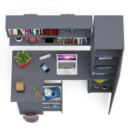 Угловой компьютерный стол с ящиками Мори МС-16 левый с книжной полкой и пеналом с полками