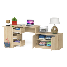 Компьютерный угловой стол левое исполнение с широкой тумбой Мори МА-900