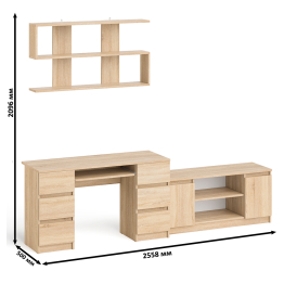 Письменный стол Мори МС-2 с ТВ-тумбой 1200 и навесной полкой 1200