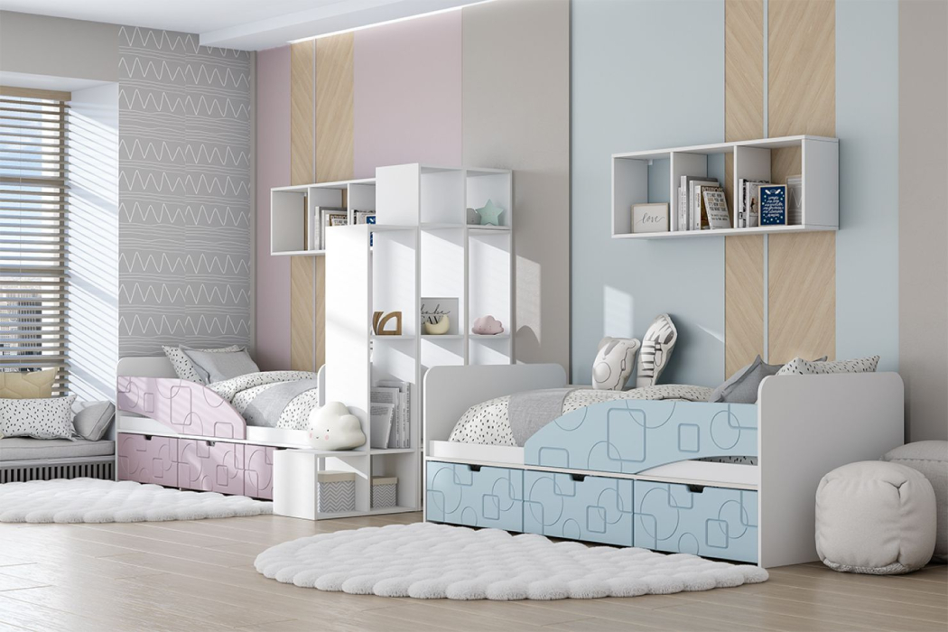 Детские кровати, Кровать 4 Левая МДФ Бриз Квадрат