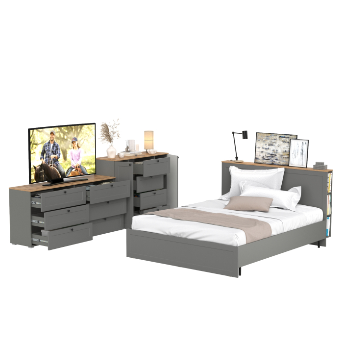 Спальные гарнитуры, Спальный гарнитур из двуспальной кровати с основанием и двух комодов Остин 16.240 и 16.221